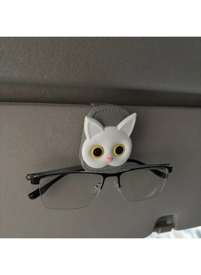 Gray Cat Leather Glasses Clip Holder Sun Visor Storage Rack - Image 5